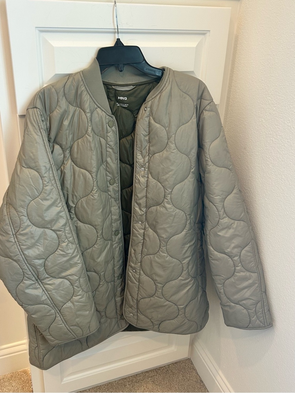 Mango Quilted Jacket in Olive Green